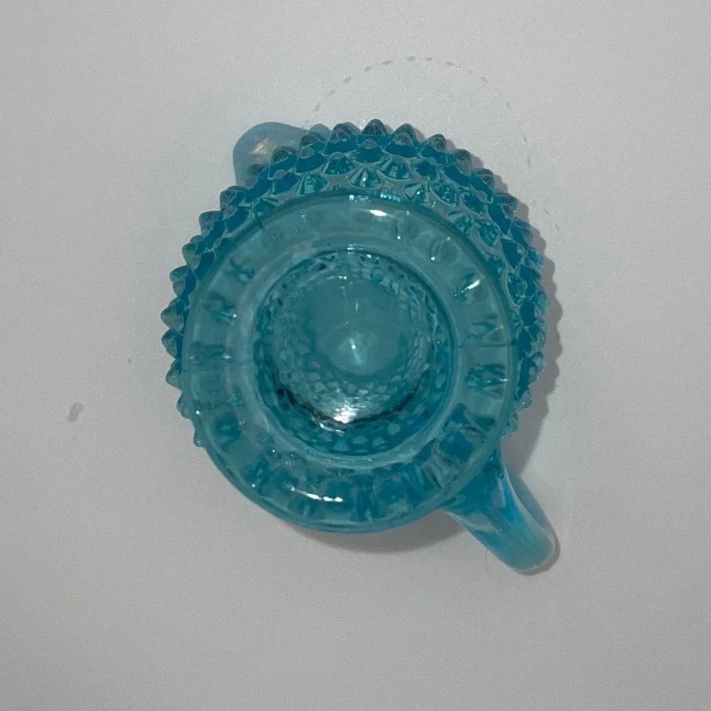 Fenton Turquoise Opalescent Hobnail Glass Mini Creamer Pitcher Vintage 3.5 Inch
